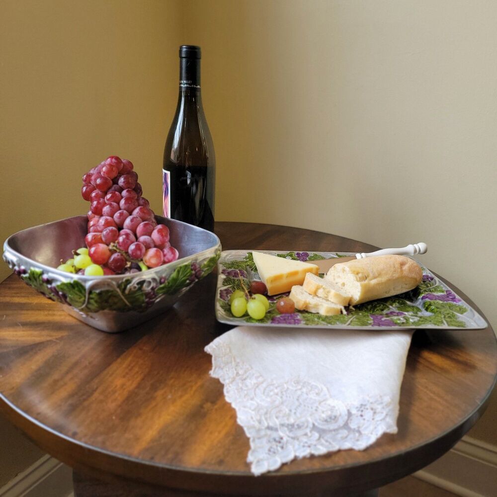 Vintage Ashleigh Manor Pewter Grape Bowl Platter Set Wine Vineyard Serveware